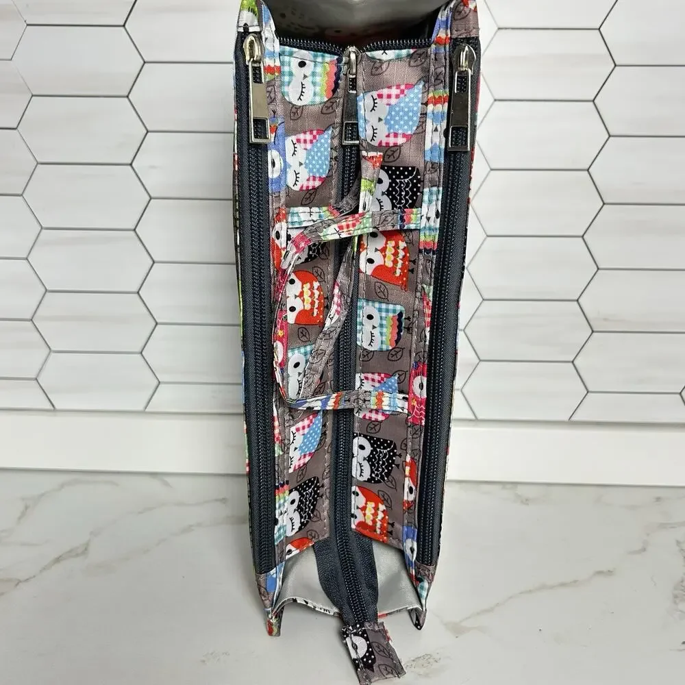Owl Print Organizer Insert Bag Zipper Pockets Travel Craft Storage